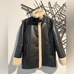 Zara Faux Leather & Shearling Coat